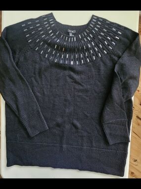 Apt. 9 Black Crewneck Sweater with Embellished Yoke